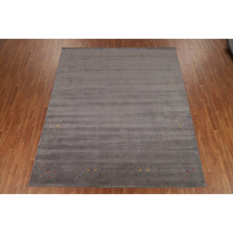 Gray Tribal Gabbeh Oriental Area Rug Hand-Knotted Wool Carpet - 8'3" x 9'10"