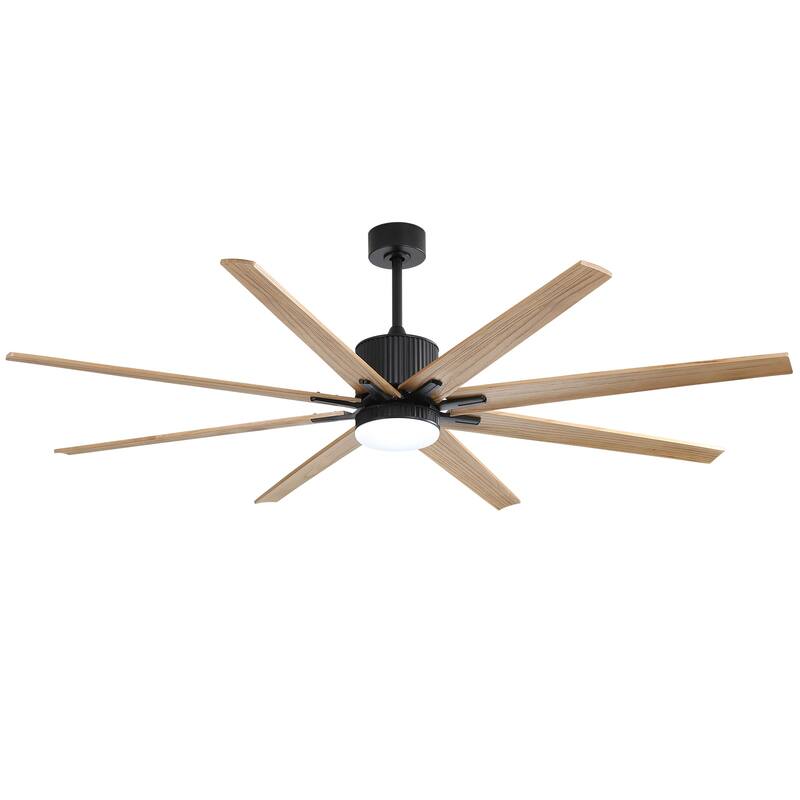 Sofucor 66/72/76/88 Inch Ceiling Fan with Light and Remote,8 Blades,Smart Control,Reversible Airflow - 76 Inch - Black with Carbonized Walnut Blades