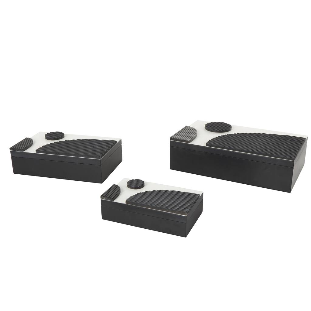 Wood Handmade Decorative Box with 3D Geometric Accents - Set of 3 Black - Roche River Decor