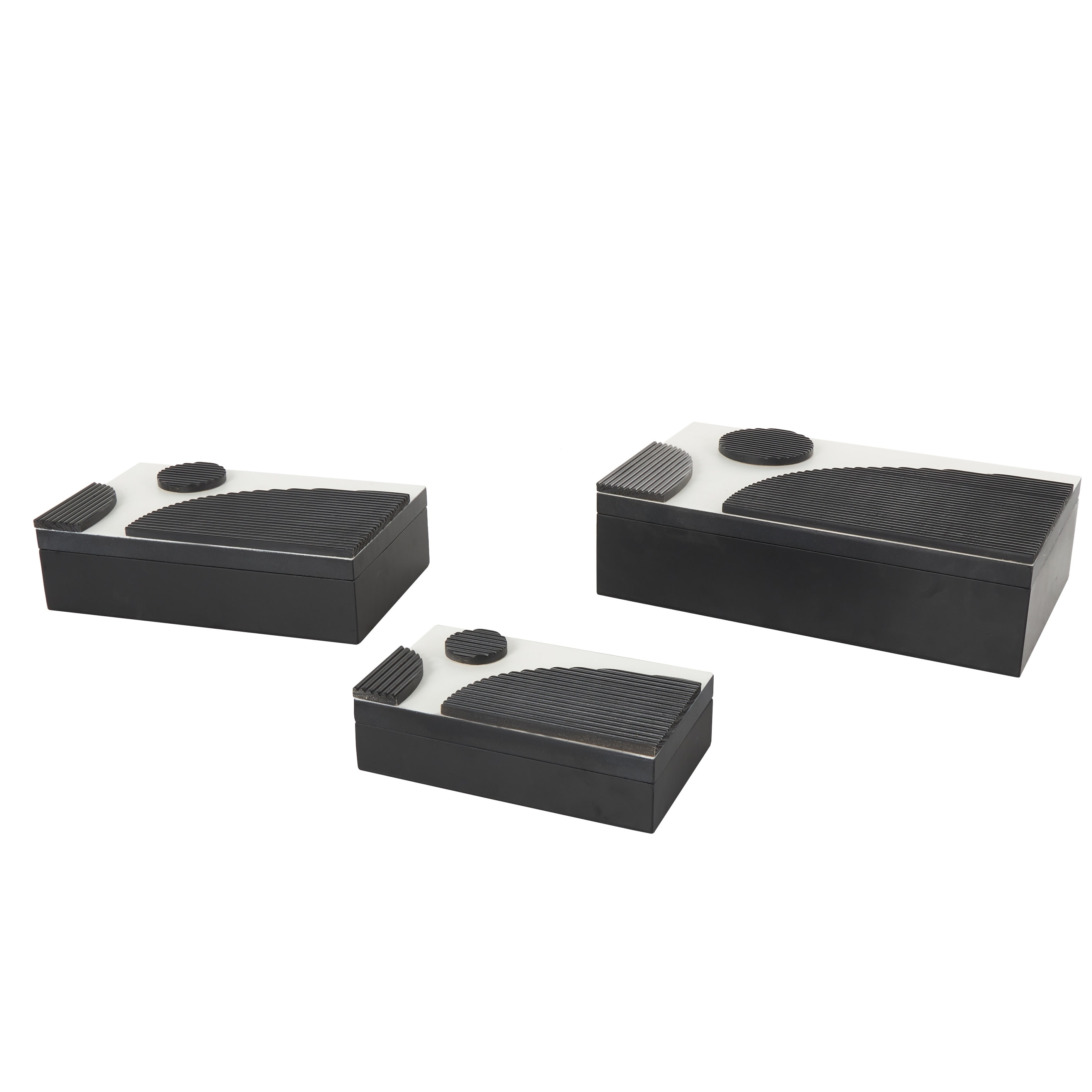 Roche River Decor - Wood Handmade Box with 3D Geometric Accents - Set of 3 Black