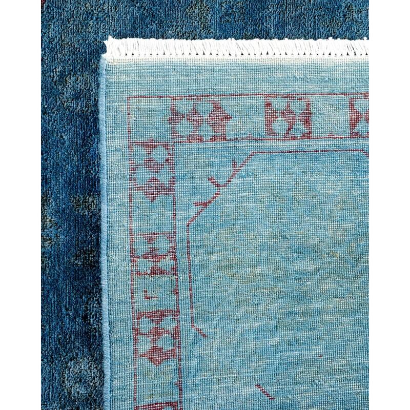 Overton Hand Knotted Wool Vintage Inspired Modern Contemporary Overdyed Blue Area Rug - 8' 0" x 9' 11"