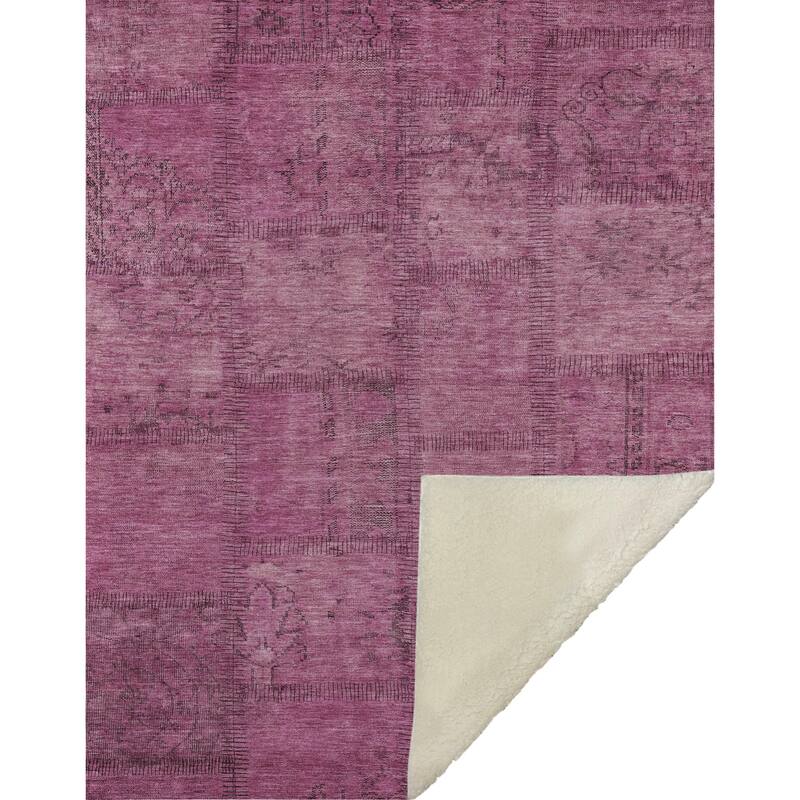 Premium Machine Washable Vintage Patchwork Sherpa Throw Blanket