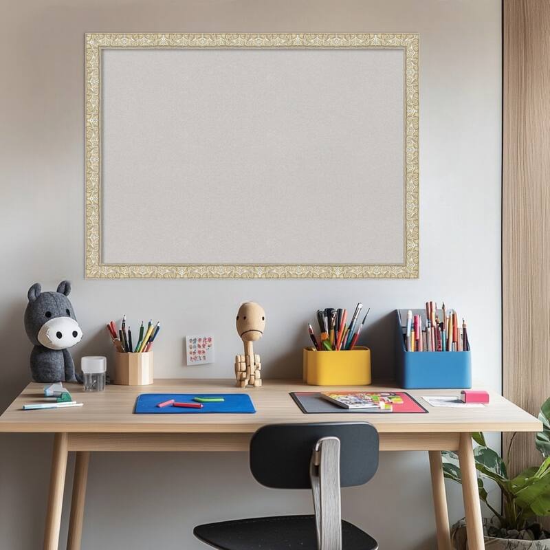 Lila Silver Wood Framed Cork Board - Bulletin Board, Organization Board, Pin Board