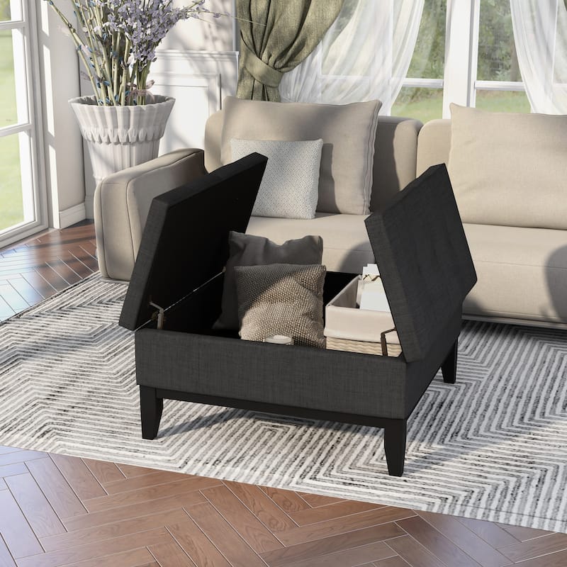 Atkinson Transitional Linen Split-top Storage Cocktail Ottoman by Furniture of America