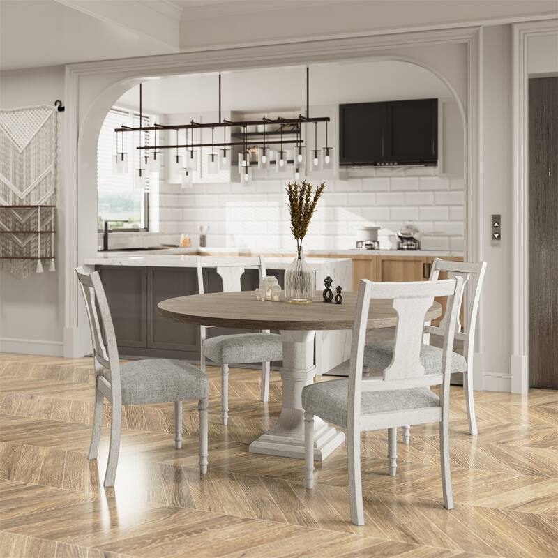 Tannen 59"W Round White and Grey 5-Pc Dining Table Set