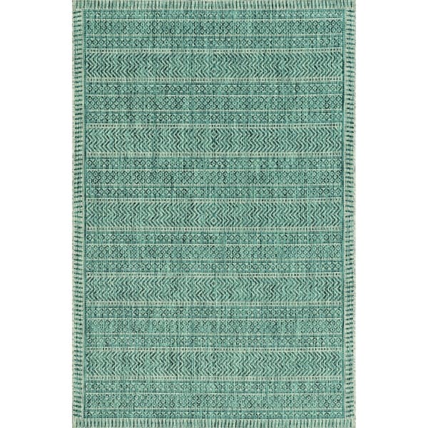 5'X7' Teal Machine Woven Uv Treated Tribal Indoor Outdoor Area Rug 5'X7' Teal Machine Woven Uv Treated Tribal Indoor Outdoor Area Rug