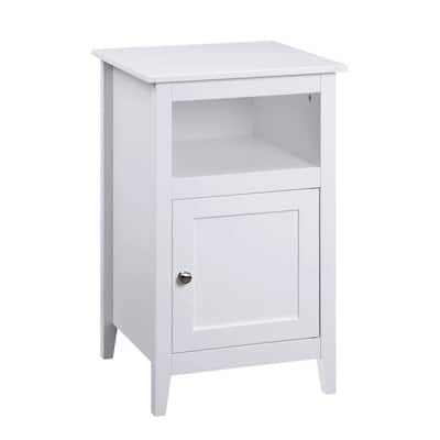 Storage Cabinet End Table with Shelf and Shaker Door, Compact Accent Side Table with Hidden Cabinet and Open Storage Space
