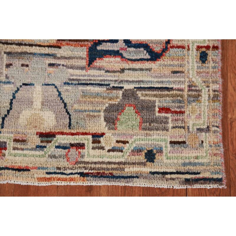 Hand Knotted Oriental 100% Wool Carpet Transitional Floral Multi-Colored Oushak Runner Rug - 9' 3'' X 2' 5''