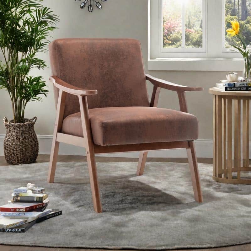 Fabric Mid-Century Accent Chair with Solid Wood Frame Wingback Chair (300lb Capacity)