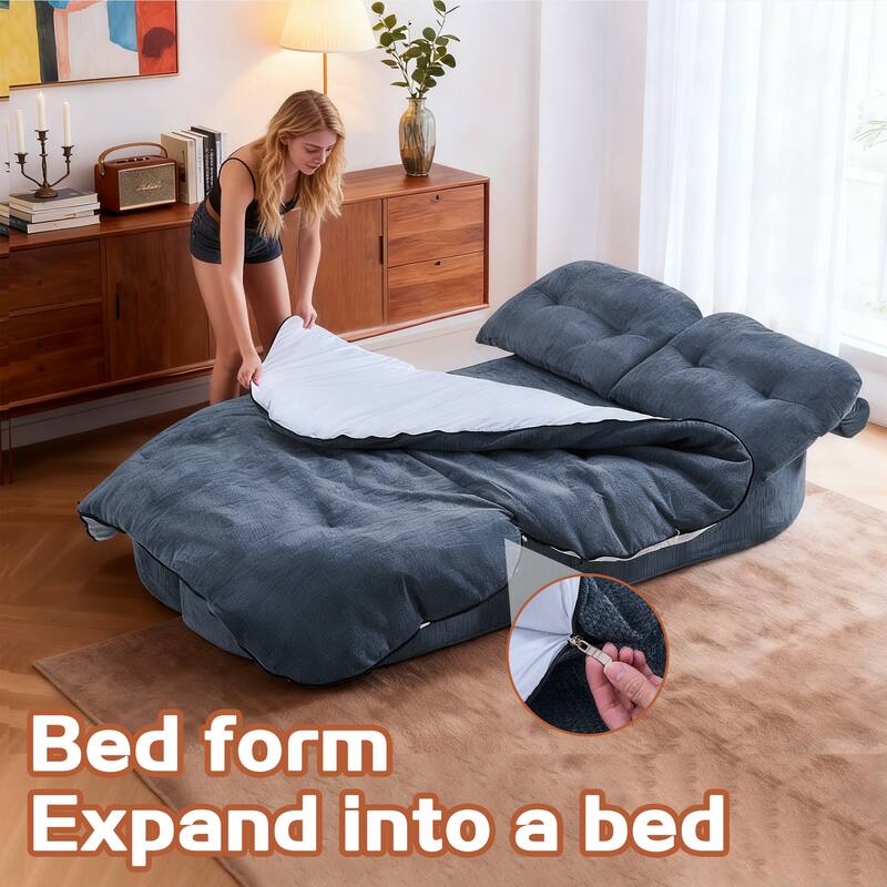 Modern 2-Seater Sofa 2-in-1 Sleeper Sofa Bed with Convertible Sofa Cushion Unfolds Into Quilt, 2 Pillows, for Living Room