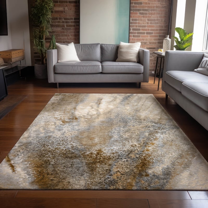 Machine Washable Indoor/ Outdoor Abstract Watercolor Chantille Rug - Brown - 10' x 14'