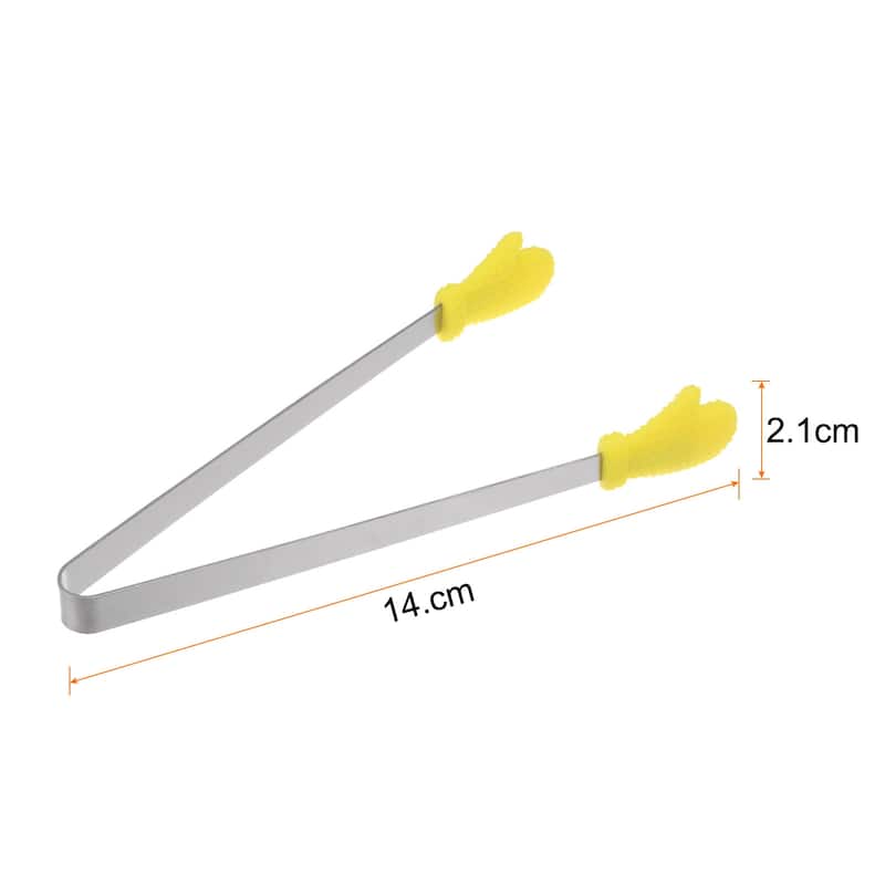 Mini Food Tongs 14cm Gloves Shape Stainless Steel with Silicon Tips - 5.5" - Yellow