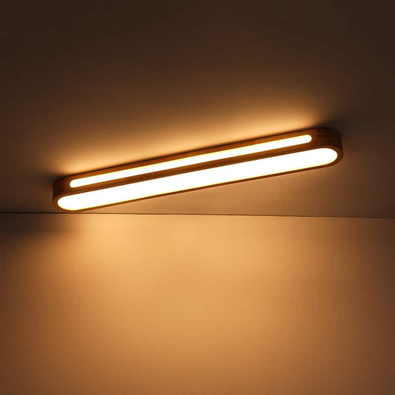 Rustic Natural Wood Dimmable LED Oval Ceiling Light 3000K - Wood Grain - 31.5 Inches