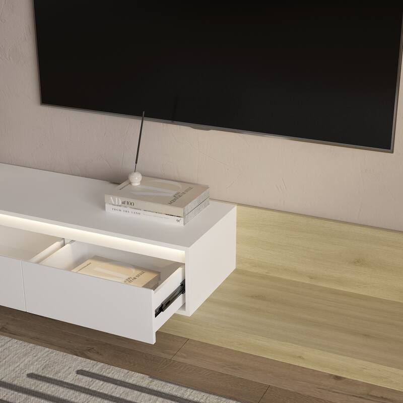 Modern TV Stand with LED Lights, Entertainment Center Wooden TV Stand, TV Stand Desk Media Cabinet with Storage