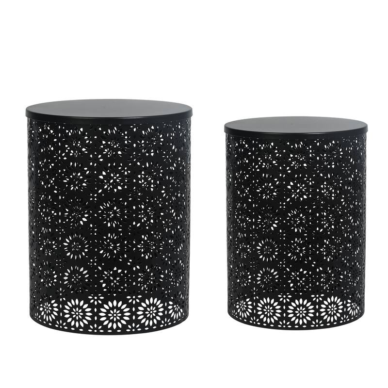Adeco Set of 2 Round Metal Nesting Side End Tables Set - set of 2