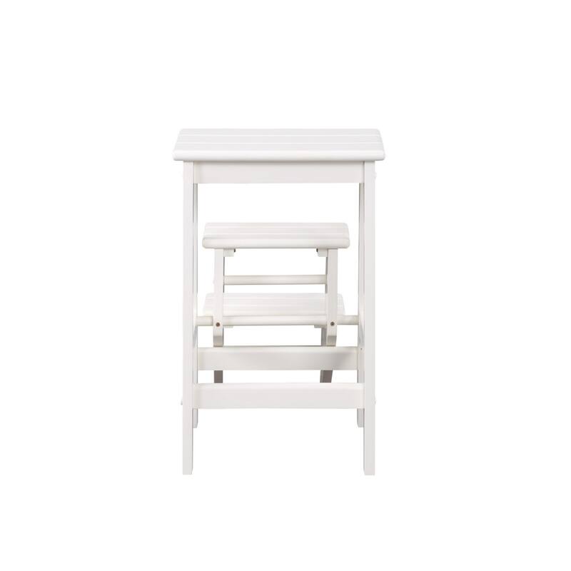 24 Inch 3 Level Step Stool, Plank Tops and Safety Latch, Classic White Wood