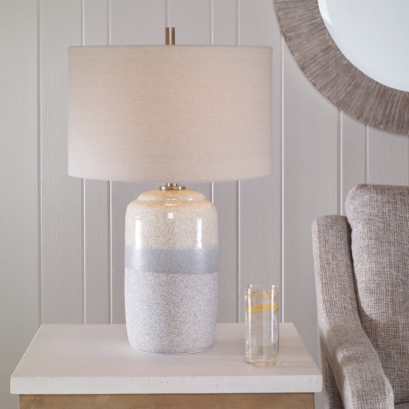 Specked Ceramic Table Lamp with Drum Shade - 25"