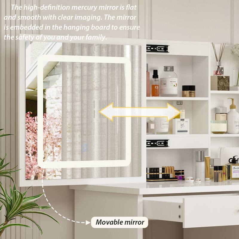 Timechee 39.4"Wide Makeup Vanity Set with Stool and Touching Light Mirror - 39.4"W