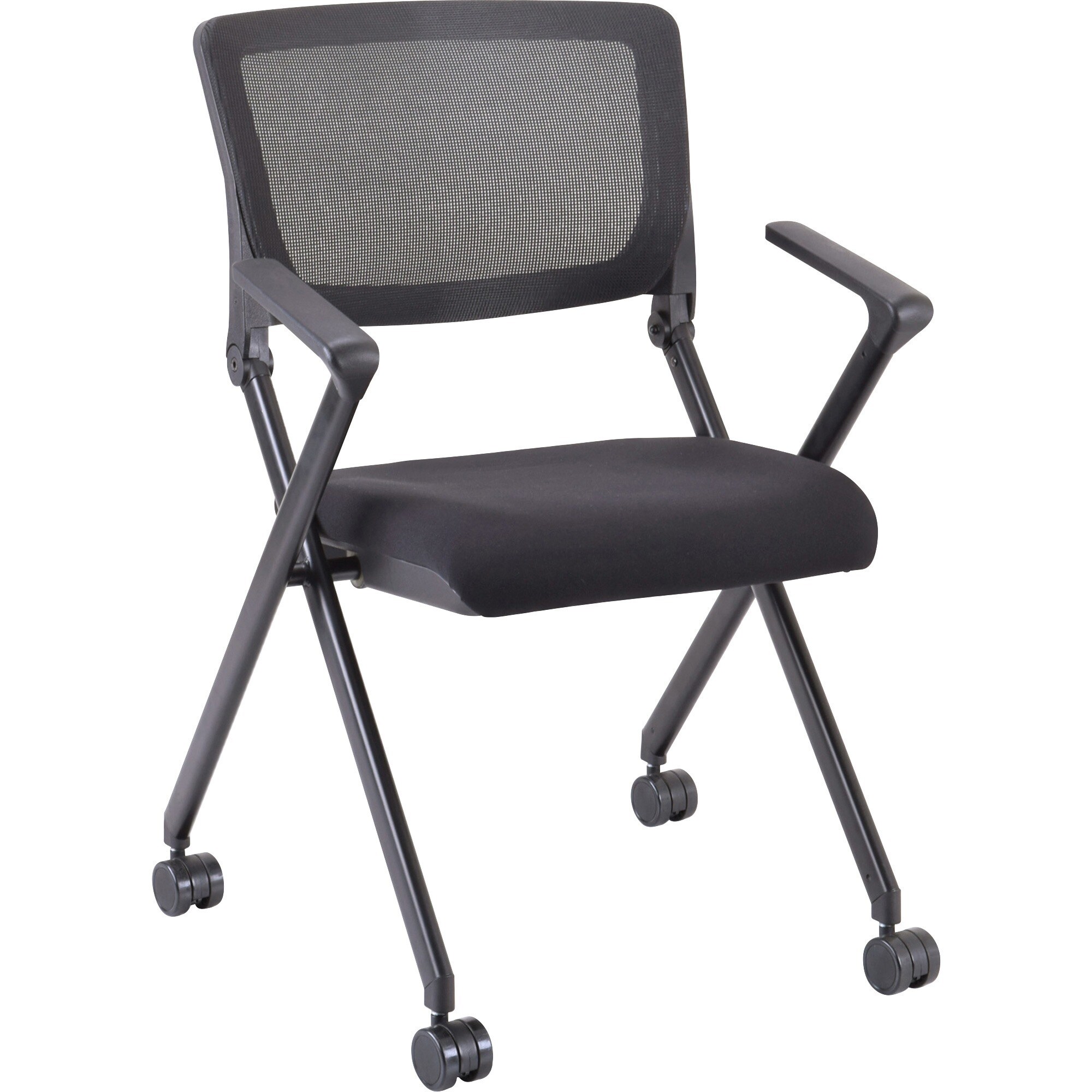 Lorell Mobile Mesh Back Nesting Chairs - Black Fabric Seat - Metal Frame - 2 / Carton Lorell Mobile Mesh Back Nesting Chairs - Black Fabric Seat - Metal Frame - 2 / Carton