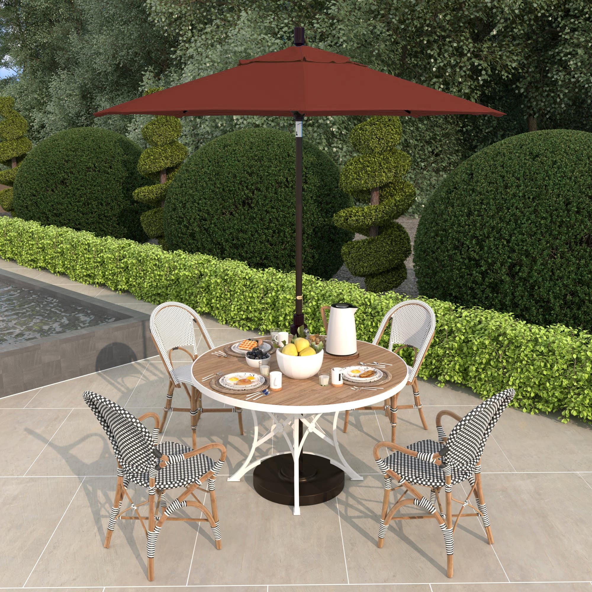 7.5 patio umbrella terra cotta Ledge Lounger Premier Aluminum Square Pulley Boxhill & Co., LLC A shady spot on a warm day offers a perfect opportunity to enjoy the outdoors Garden Umbrella Eucalyptus - terracotta