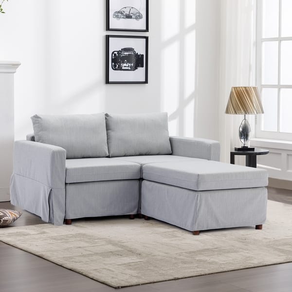 L-shaped Sectional Sofa 2 Seater Module Linen Upholstered Couch with Ottoman and Sofa Covers for Living Room, Light Grey - Bed Bath & Beyond
