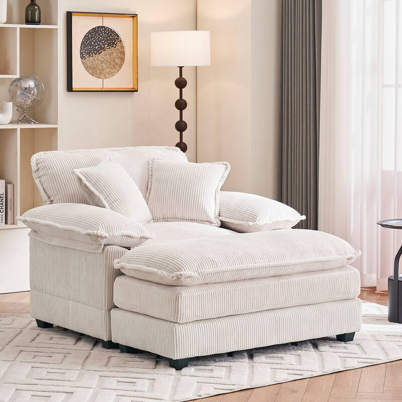 46.8Inch Corduroy single sofa With 2 toss pillows and a ottoman ,Comfy Sofa- Deep Seat Couch for Living Room
