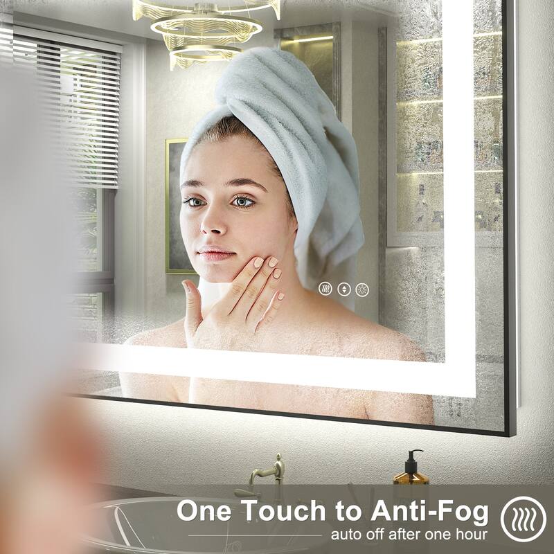 KIOTEE Black Metal Frame Front & Back LED Lighted Anti-Fog Tempered Glass Bathroom Vanity Mirror with ETL and 3 Years Warranty