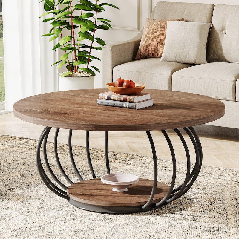 39.4" Rustic Metal Round Coffee Tables for Living Room