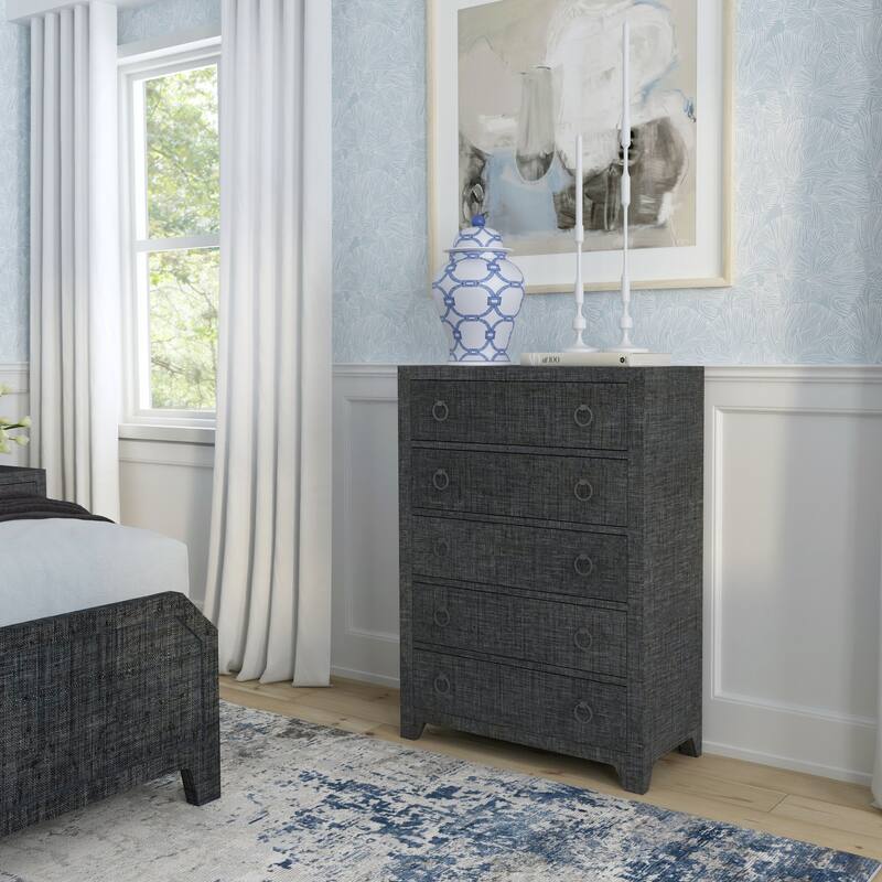 Bar Harbor 5 Drawer Raffia Dresser - Charcoal Gray Raffia