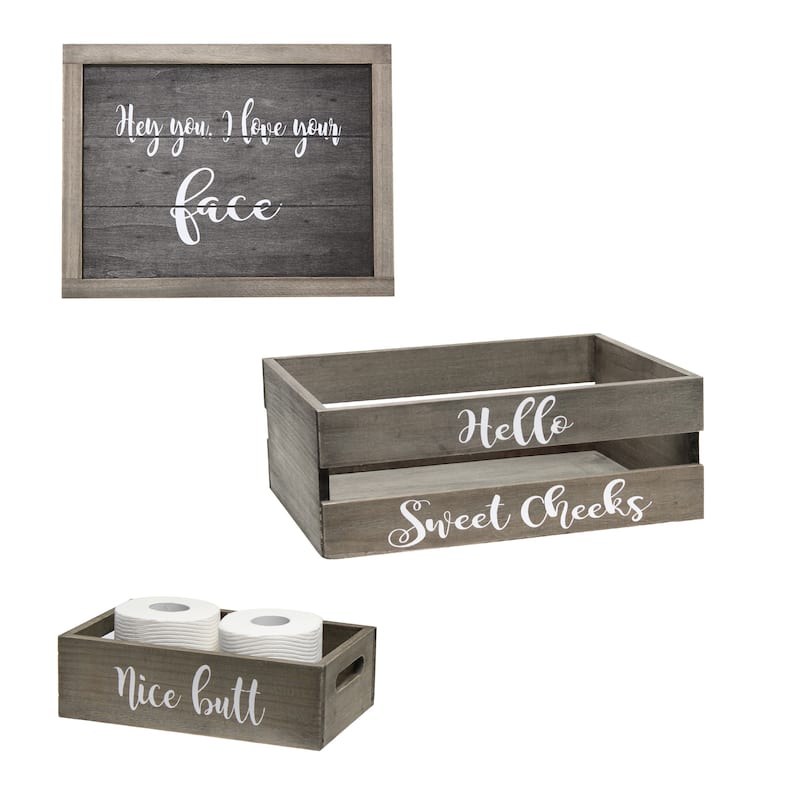 Elegant Designs Three Piece Decorative Wood Bathroom Set