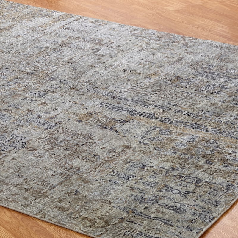 Modern Multi-Colored Hand-Knotted Wool & Viscose Area Rug