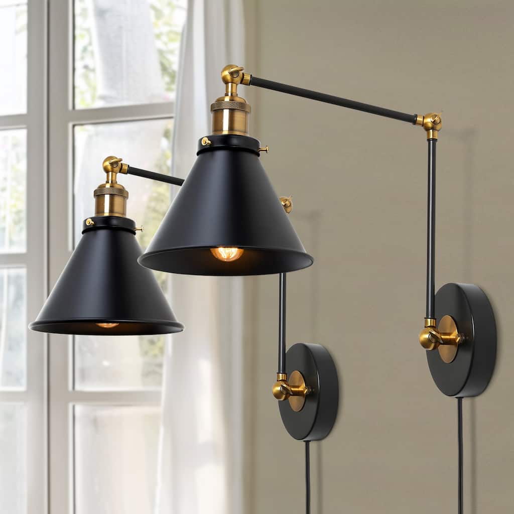 LALUZ Set of 2 Modern Adjustable Swing Arm Lights Plug-in/Hardwired Wall Sconces