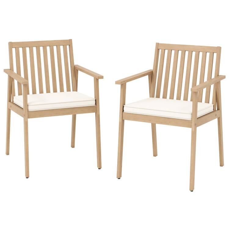 Natural Oak Acacia Wood Outdoor Dining Chairs Set of 2 with Cushions Set - 25" x 23" x 34" (L x W x H) - Oak