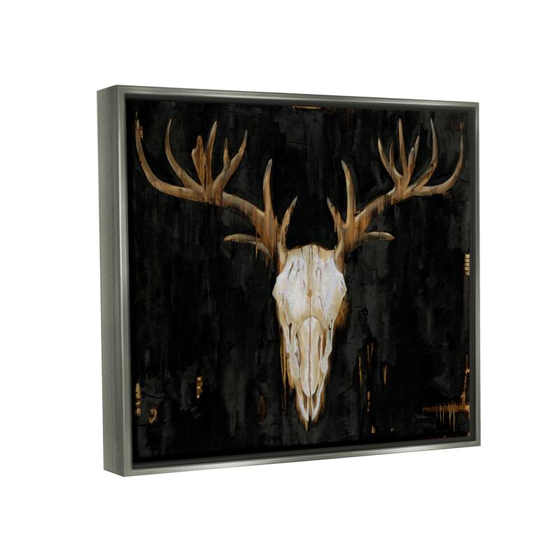 Stupell Deer Antlers Skull Dark Rustic Framed Floater Canvas Wall Art by Liz Jardine