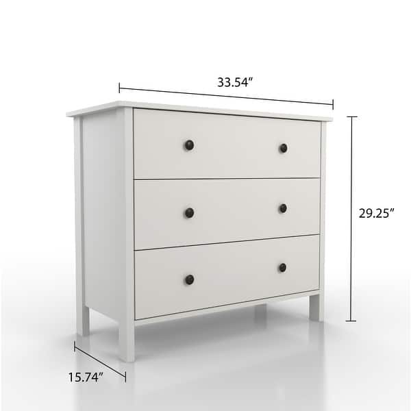 dimension image slide 1 of 2, DH BASIC Transitional 34-inch Wide 3-Drawer Neutral Youth Dresser by Denhour