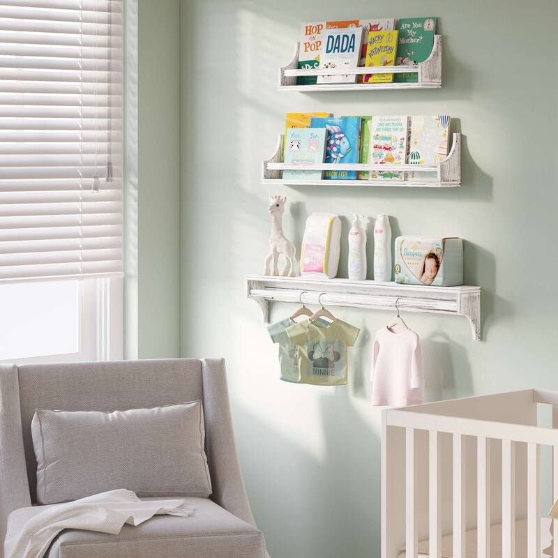 Wallniture Angel White Wall Shelves, Multi Length Bookshelves for Wall Decor, Shelving Unit for Storage,Display Shelves, 3pcs