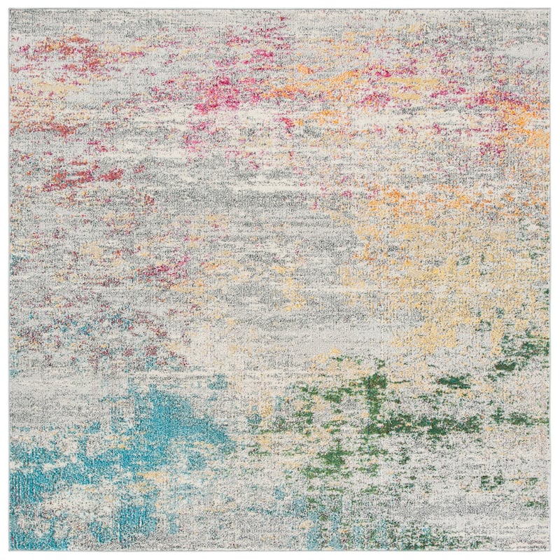 SAFAVIEH Madison Memnuna Modern Abstract Rug - 3' Square - Grey/Gold - Square