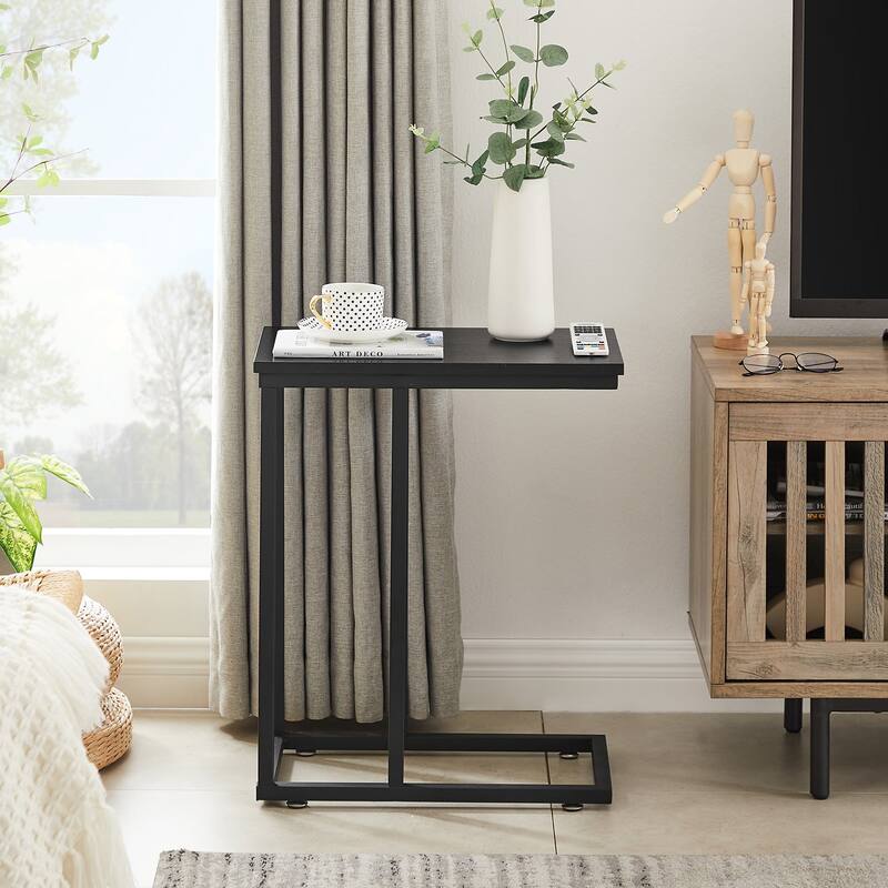 VECELO C-Shaped End Table Small Side Table Sofa Table with Metal Frame C-Shaped Couch Table Nightstand Set of 2