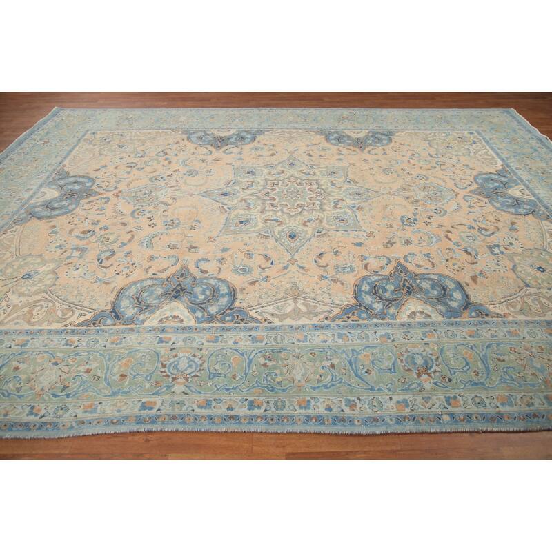 Hand Knotted Oriental 100% Wool Carpet Traditional Floral Peach Kashmar Area Rug - 12' 5'' X 9' 4''