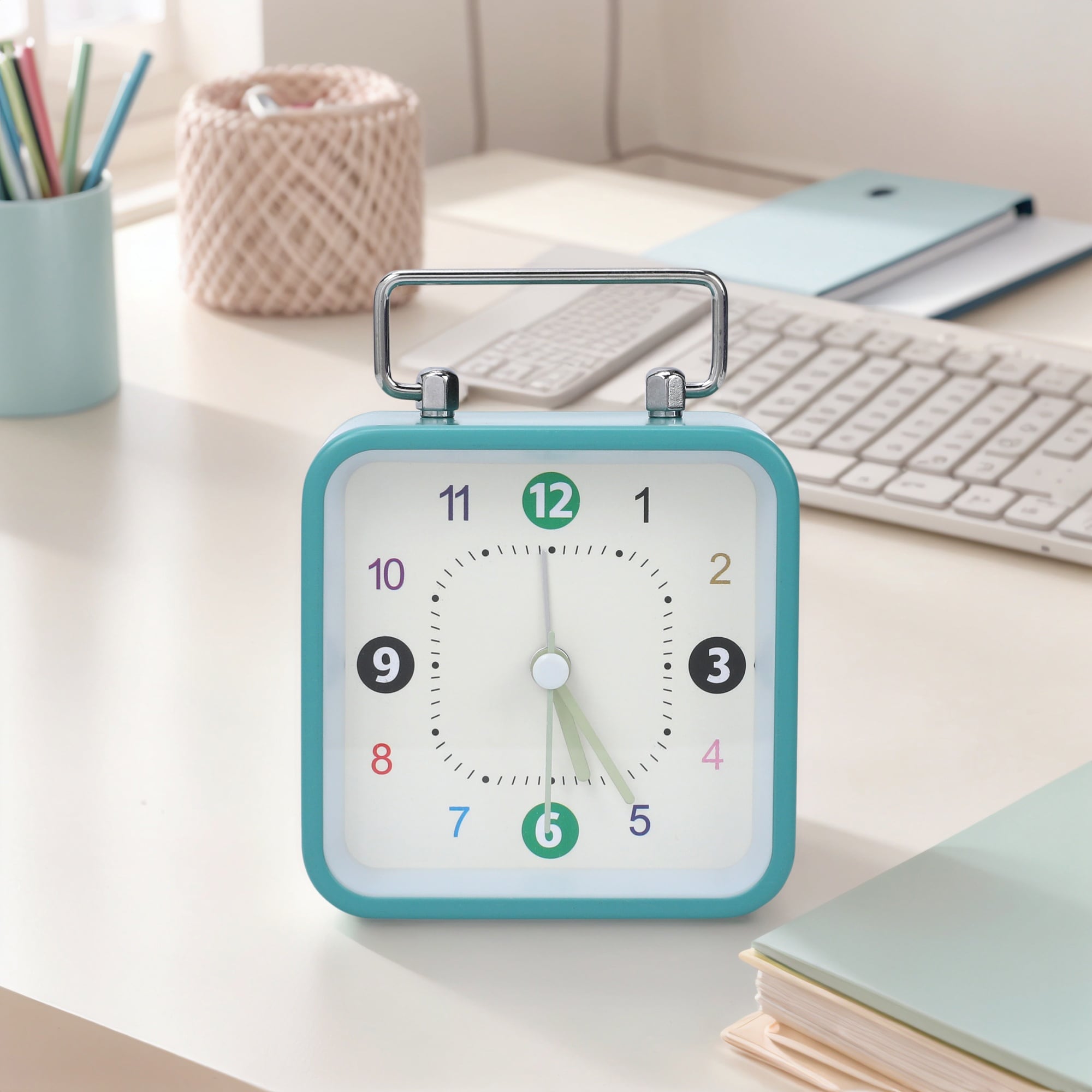 Mechanical Alarm Clock with Handle, Metal Casing, Non-Tick for Bedroom Nightstand - 3.3"L x 1.8"W x 4.5"H