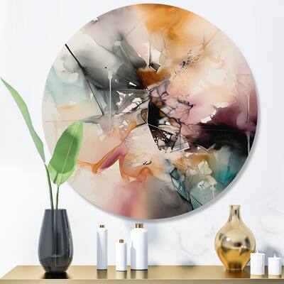 Designart "Orange Marble Watercolor II" Abstract Metal Round Wall Art