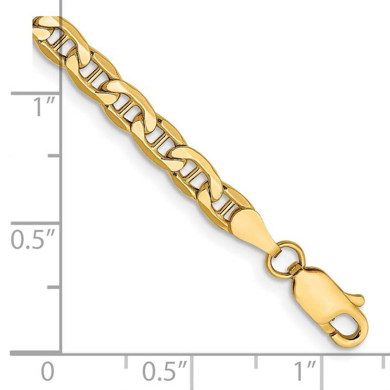 Curata 14k Yellow Gold Hollow Polished Lobster Claw Closure 4.1mm Semi-solid Anchor Chain Bracelet - 7 Inch