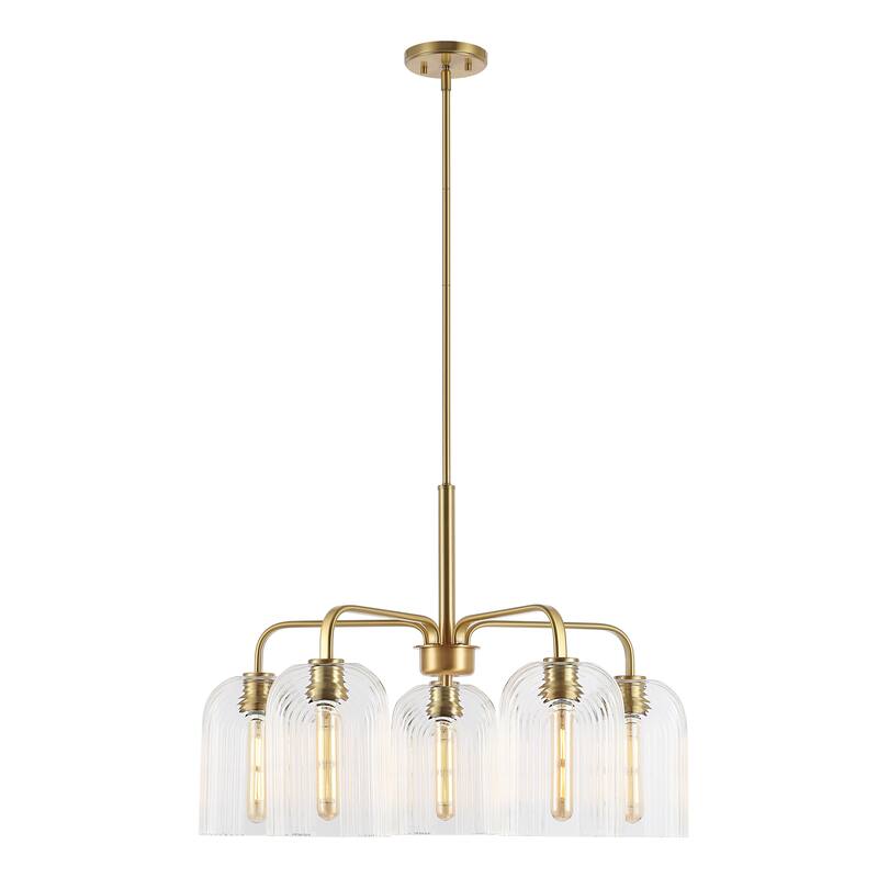 SAFAVIEH Lighting Ayelet 5-Light Adjustable Pendant Chandelier (LED Bulbs Included) - Gold/Clear - 30Wx30Dx59H