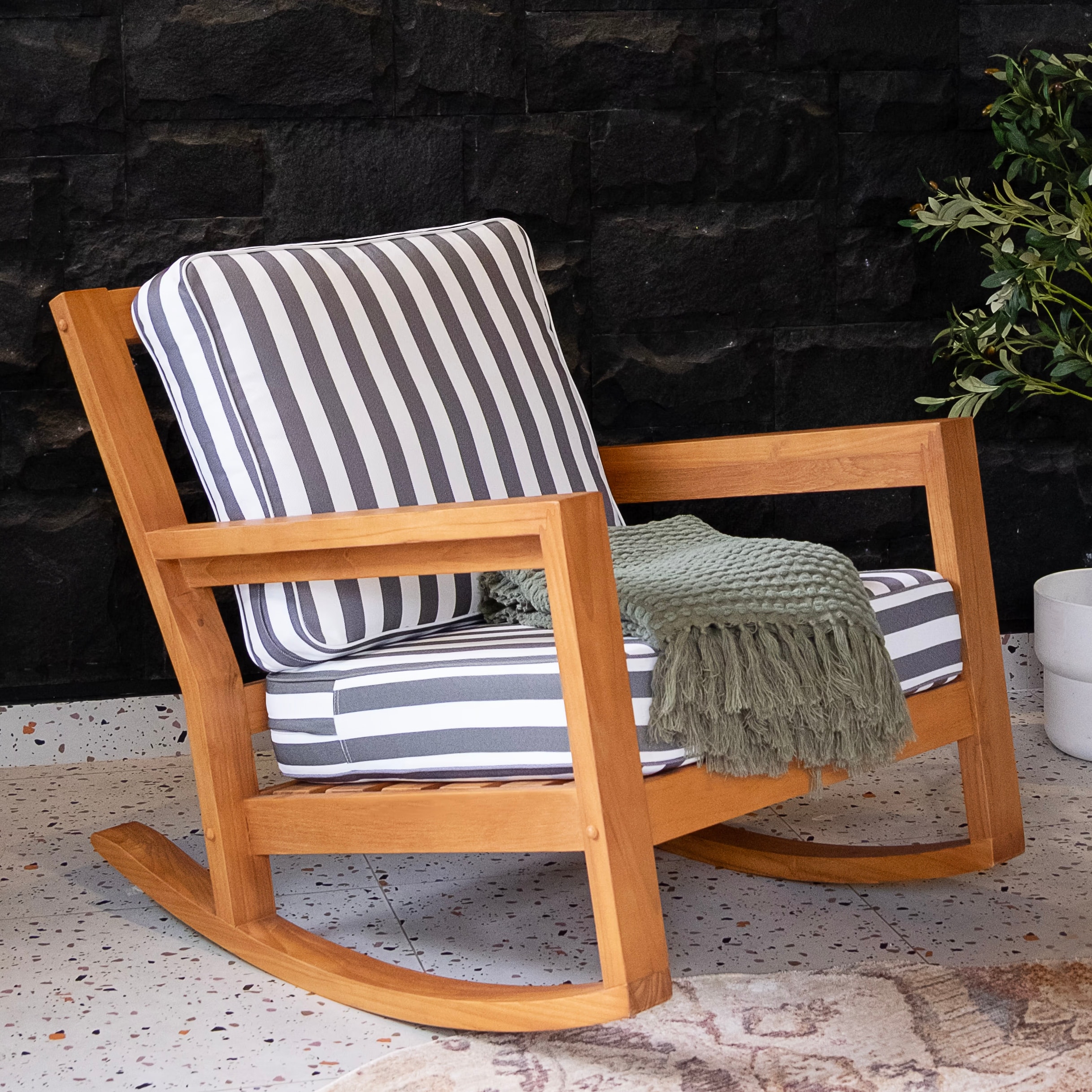 Leon Teak Outdoor Rocking Chair - Thumbnail 3