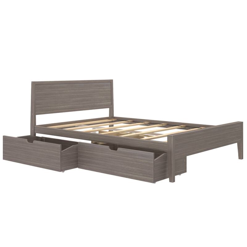 Max and Lily Queen-Size Bed with Panel Headboard and Storage Drawers
