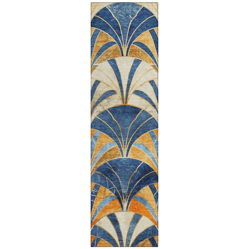 Machine Washable Indoor/Outdoor Geo Mosaic Chantille Rug