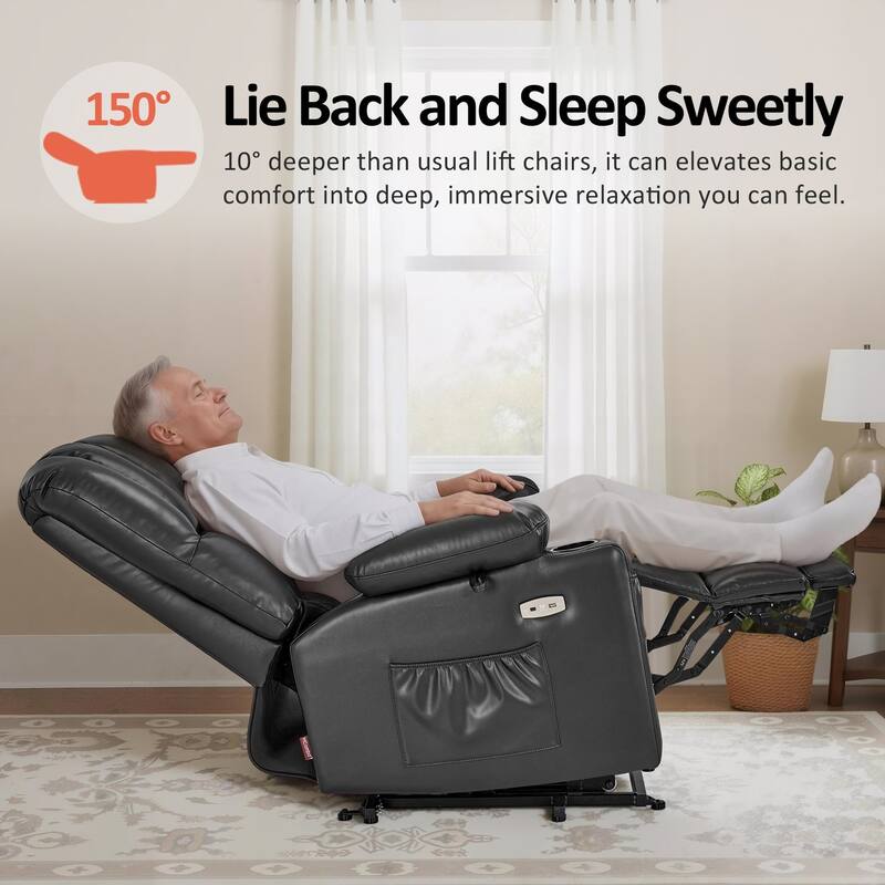 Power Lift Recliner Chair for Elderly, Massage and Heat, Faux Leather & Fabric