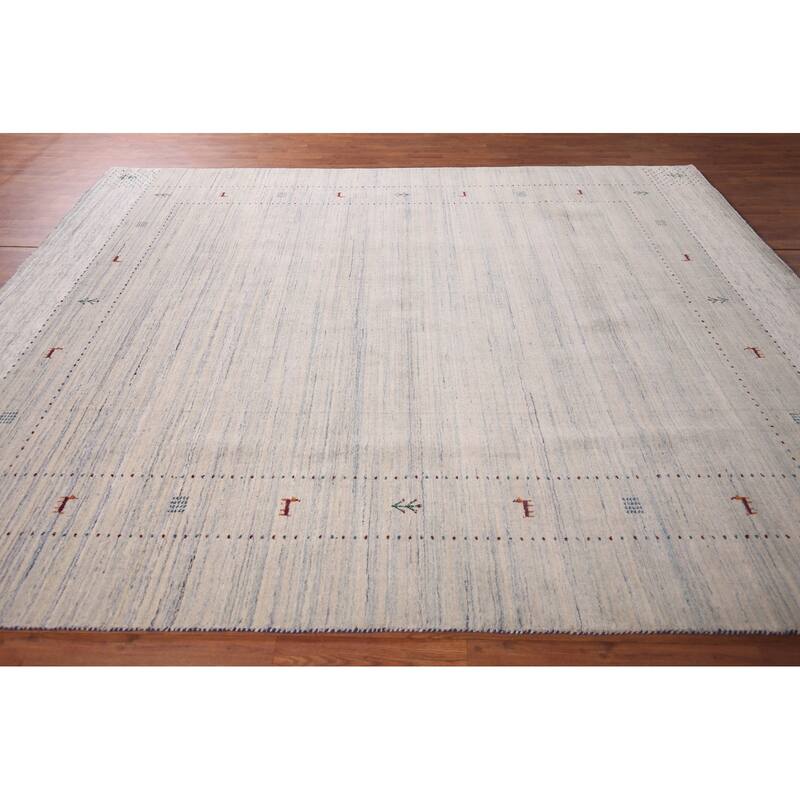 Striped Tribal Gabbeh Indian Area Rug Hand-Knotted Wool Carpet - 8'4"x 9'10"
