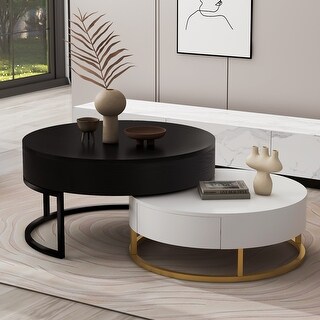 Multi-Functional Round Lift-Top Coffee Table with Nesting Stools - Bed ...