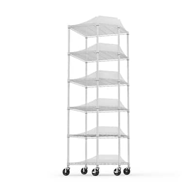 6 Tier Shelf Corner Wire Shelf Rack Pentagonal Shelves with Wheels Adjustable Metal Heavy Duty FreeStanding Corner Storage